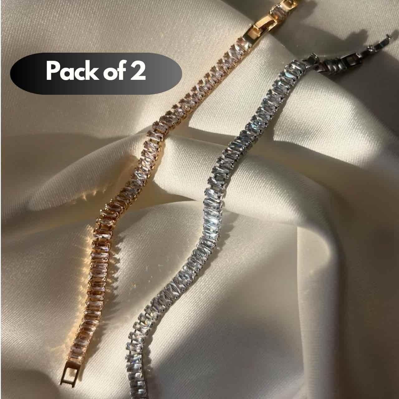 Luxury Emerald Diamond Tennis Bracelet (Pack of 2) – Sparkling Zircon Elegance for Women