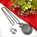 Elegant Oxidized Peacock Pendant Set with Chain & Earrings – Traditional Ethnic Jewelry for Women